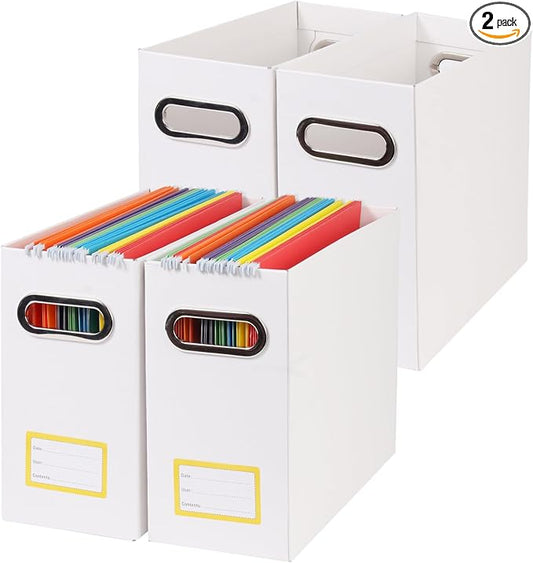Collapsible File Organizer Box with Handle,12.20x5.11x9.84Inches, Filing Organizer for Home or Office, Small Portable File Box (4 Packs, White-Yellow)