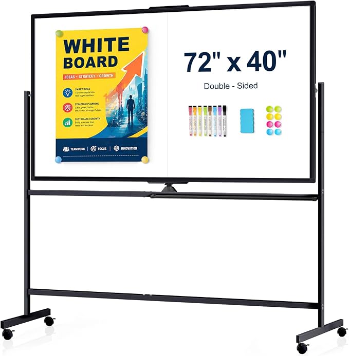 Rolling Dry Erase Board, 72" x 40" Double-Sided Mobile Whiteboard with Stand Large Dry Erase White Board on Wheels for Office, Classroom & Home