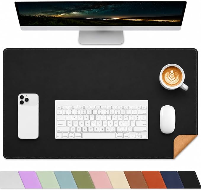 AFIING Cork Desk Mat, Black, 31.5" x 17",Desk Pad Protector | Dual-Sided Cork & PU Leather, Large Mouse Pad, Non-Slip & Waterproof