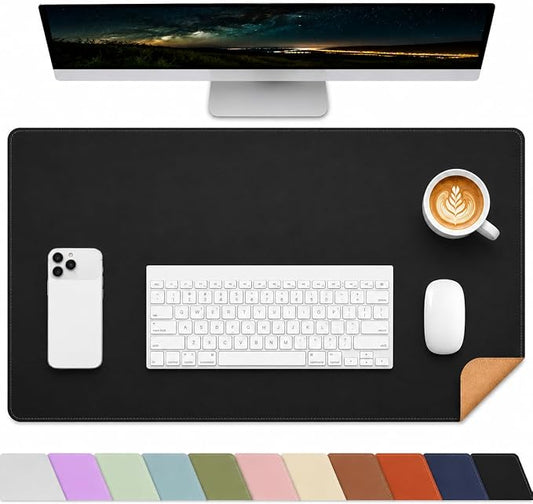 AFIING Cork Desk Mat, Black, 31.5" x 17",Desk Pad Protector | Dual-Sided Cork & PU Leather, Large Mouse Pad, Non-Slip & Waterproof