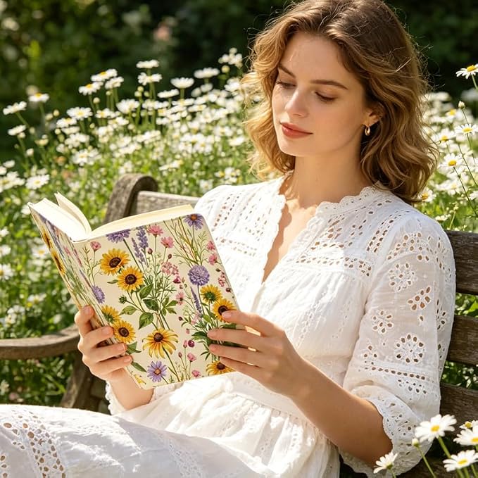 Wildflowers Patern Stretchable Book Cover 15.7"x9.8", Elastic Washable Book Protector for Hardcover Textbooks Paperbacks, Reusable Polyester Book Sleeve for Women