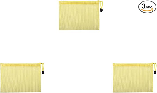 3 Pcs 3.74" x 5.31" B8 Sizes Mesh Zipper Pouch Bags, Mesh Bags with Zipper，Waterproof Clear Document Pouch for Organization Puzzles Travel, Office, Classroom Organization, B8 Yellow