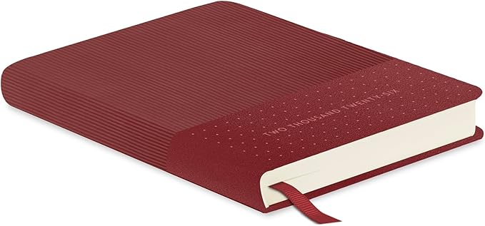 Orange Circle Studio 2026 Planner, Dots on Burgundy, 7.72" x 5.67", Medium Dual-Textured, August 2025 to December 2026, Monthly Planner, Dual-Surface Vegan Leather, Ribbon Markers