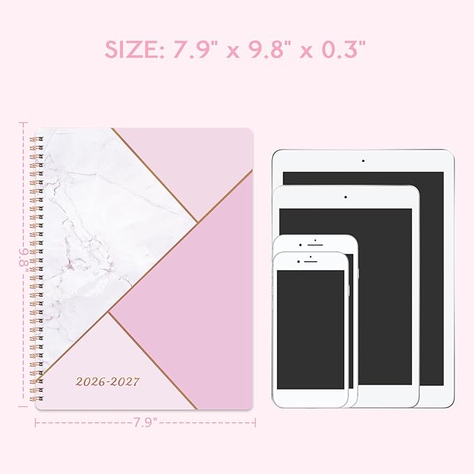 Planner 2026-2027 - Academic Planner 2026-2027, Jul. 2026 - June. 2027, 8" x 10", Planner Weekly and Monthly with Tabs, Planners 2026, 12 Month Calendar with Colourful Tabs, Twin-Wire Binding - Pink Marble