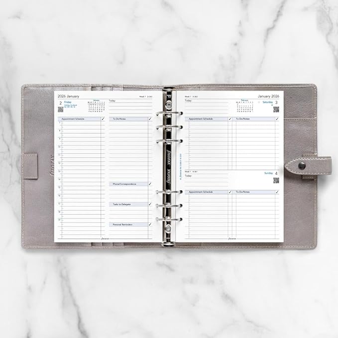 Filofax Calendar Diary Refill, A5 Size, One Day on One Page with Appointments, Business Diary, White Paper, English, 2026 (C68519-26)