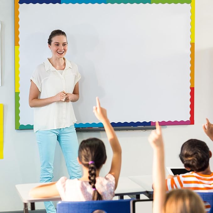 Qeeenar 24 Pcs Magnetic Borders for Classroom Bulletin Board Borders Magnetic Whiteboard Classroom Strips for Office Chalkboard Decoration(Rainbow Color)