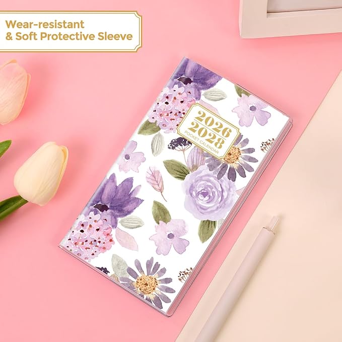 SKYDUE Pocket Calendar 2026-2028, Pocket Monthly Planner Jul 2026 - Dec 2028 for Purse, 6.7" X 3.8" 30-Month Small Planner, Academic Year Calendar, Compact Design with Plastic Sleeve