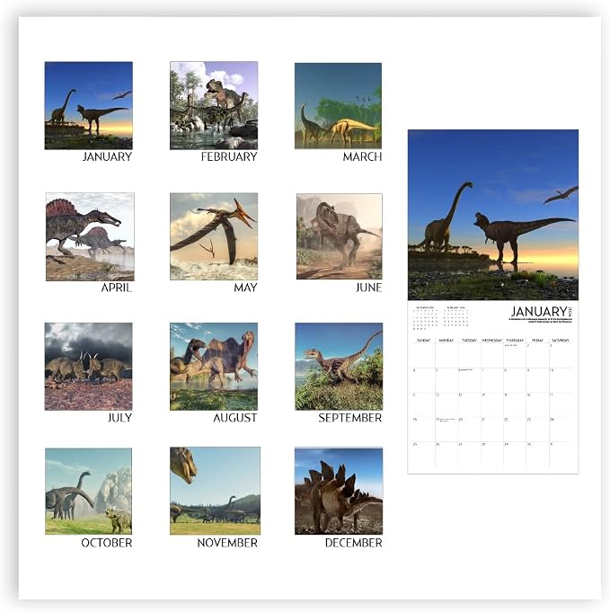 2026 Dinosaur Large Wall Calendar with Sticker Pack | Large 12" x 24" (Open) Wall Calendar 2026 | Gift for Dinosaur Lovers