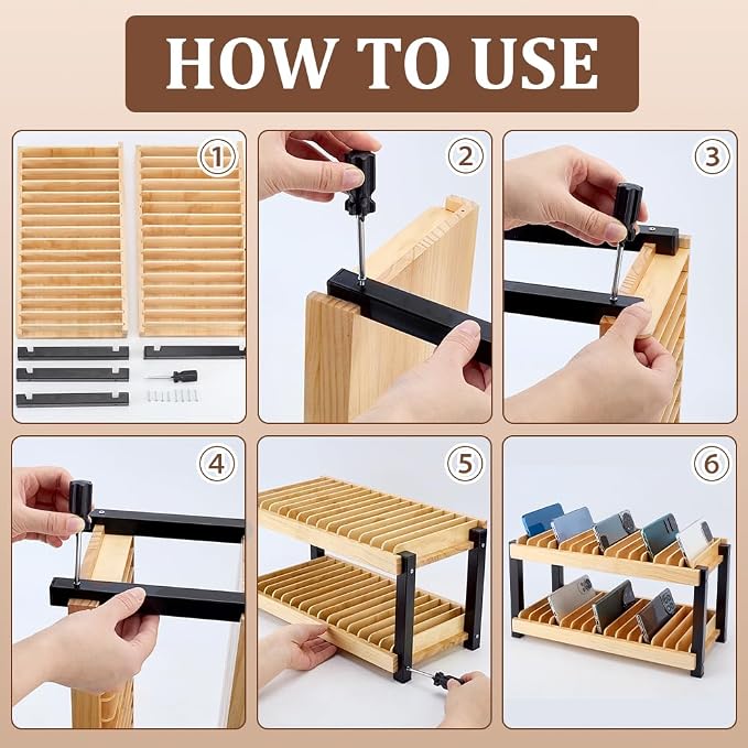 PH PandaHall 30-Grid Wooden Cell Phone Holder Phone Storage Organizer Rack Box Multiple Cell Phones Stand Desk Organizer for Office School Classroom Back to School Desk Accessory Decor