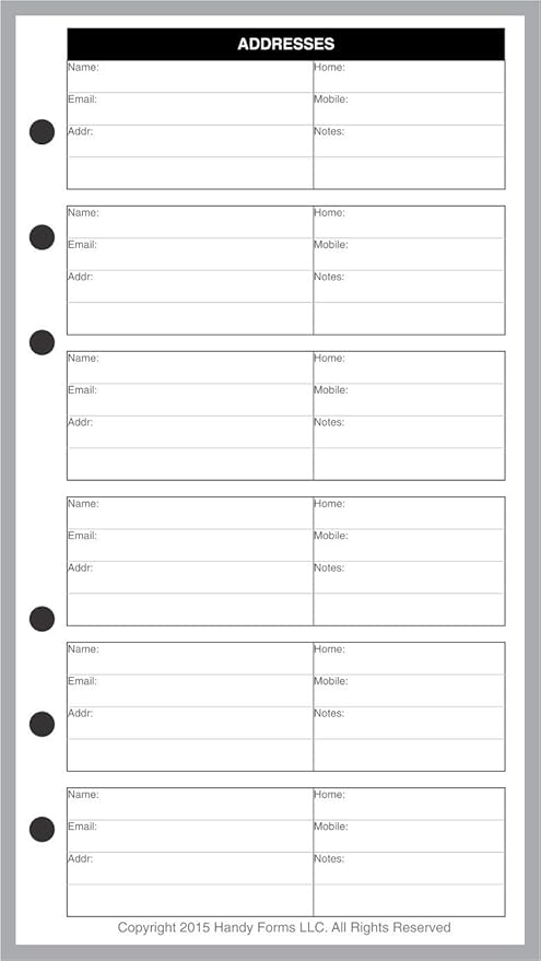 Personal Size Name & Address Refill, Sized and Punched for Filofax Personal Notebook (3.7" x 6.75")