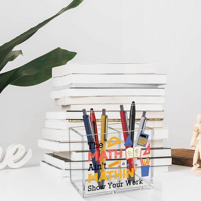 Funny Math Acrylic Cosmetic Pencil Pen Holder Funny Math Teacher Pen Holder Cup Teacher Gifts for Men Women Mathematician Decor for Office Desk Accessories