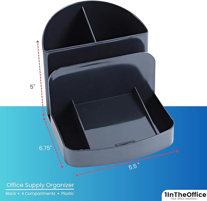 1InTheOffice Office Supplies Desk Organizer, Multifunctional Plastic Desk Storage Organizer,6 Compartments, Black