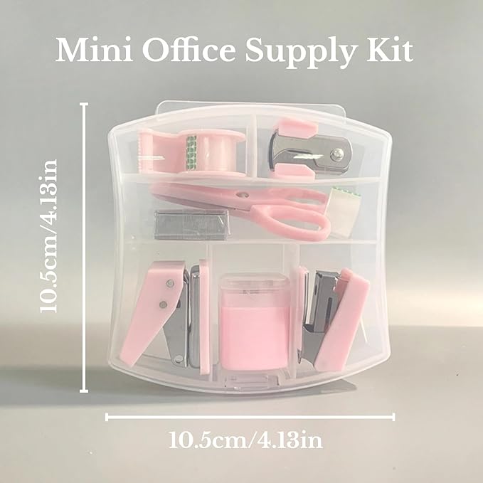Mini Office Supply Kit Portable Case with Scissors, Mini Stapler,Tape Dispenser,Hole Puncher,Staples Mini Desktop Stapler for Office Or School Supplies
