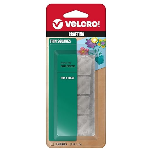 VELCRO Brand Thin Clear Mounting Squares | 7/8 Inch Pack 12 | Adhesive Sticky Back for Homeschool Supplies, Kids Crafts, or Home Office | Strong Hold, Low Profile (91330)