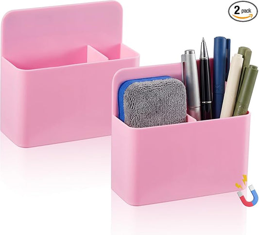 2 Pcs Magnetic Dry Erase Marker Holder Magnetic Pen Holder for Whiteboard Magnet Pencil Storage Organizer for Office Refrigerator Locker Classroom Organization Metal Cabinets (Pink)