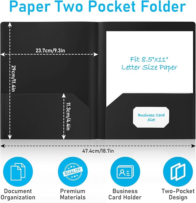 Timart Folders with Pockets-6 Pack, 2 Pocket Folders Fit Letter Size Paper, File Folders for Documents, Plastic File Folder for School Office Home Bussiness(Black)