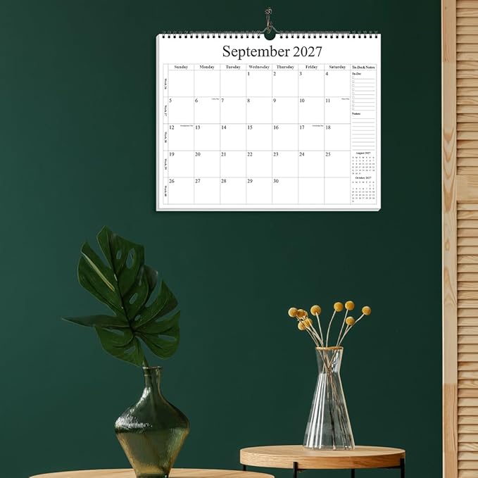2026-2027 Calendar - Wall Calendar 2026-2027 from June 2026 - December 2027, 19 Months Calendar with Premium Paper, Twin-Wire Binding & Hanging Hook, 12" x 14.5", Black