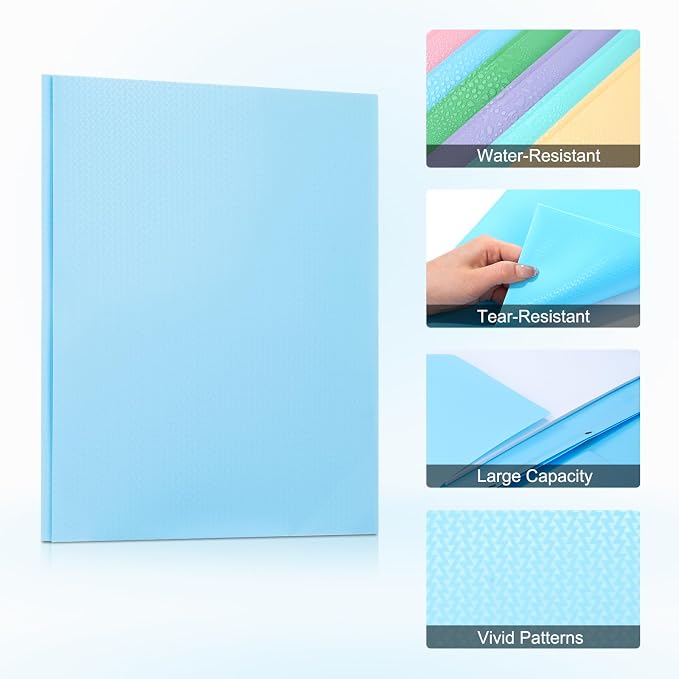 ViVin Sturdy Plastic Folder with Pockets,12 Pack,Heavy Duty Two Pocket 3 Prong Folders,Holds Letter Size Paper,File Folders with Business Card Slot for School Home and Office(Light Blue)