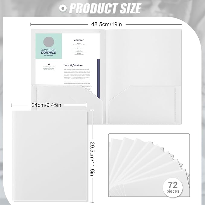 Gueevin 72 Pack Plastic Folder with Pockets, 2 Pocket Folders, Plastic Glossy Folders Fit Letter Size Paper, Heavy Duty Durable File Folder with Business Card for Home Office School (White)