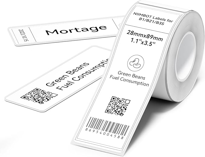 NIIMBOT Labels for B1/B2/B21/B3S/K3, Thermal Printer Labels 1.1" x 3.5"(28x89mm), Label Maker Tape for Jar Labels, Address Labels, File Folder Labels