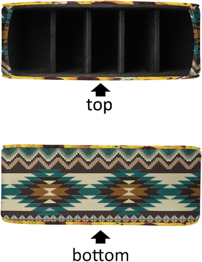 FUSURIRE Aztec Sunflower Leopard Print Tv Remote Controllers Holders for Desk Bed Couch Sofa, PU Leather Desk Storage Box Cosmetic Storage Cup Multi-functional Pencil Holder, Home&Office Accessories