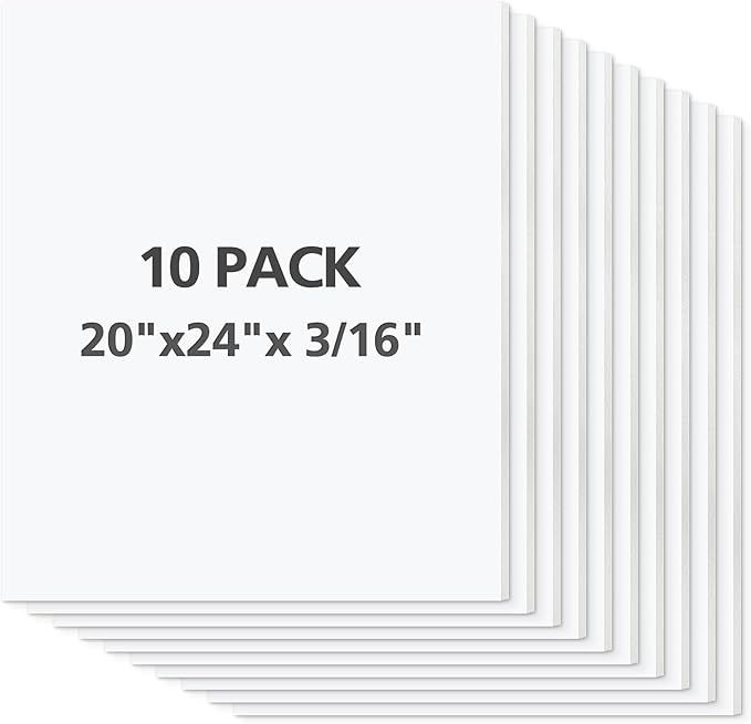 Mat Board Center Premium White Foam Core Board - 20x24 Inches, 3/16" Thick - 10 Pack, Acid-Free - Ideal for Mounting, Crafts, Art, and Presentations