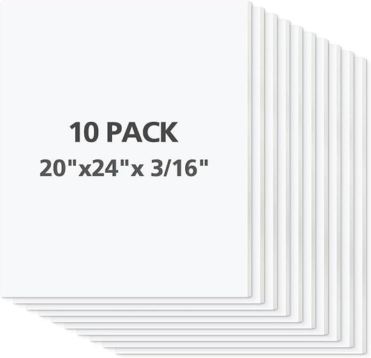 Mat Board Center Premium White Foam Core Board - 20x24 Inches, 3/16" Thick - 10 Pack, Acid-Free - Ideal for Mounting, Crafts, Art, and Presentations