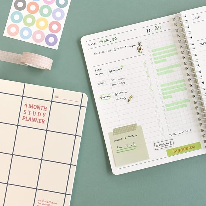 Monolike Checkers 4 Month Study Planner, Yellow - Academic Planner, Weekly & Monthly Planner, Study plan