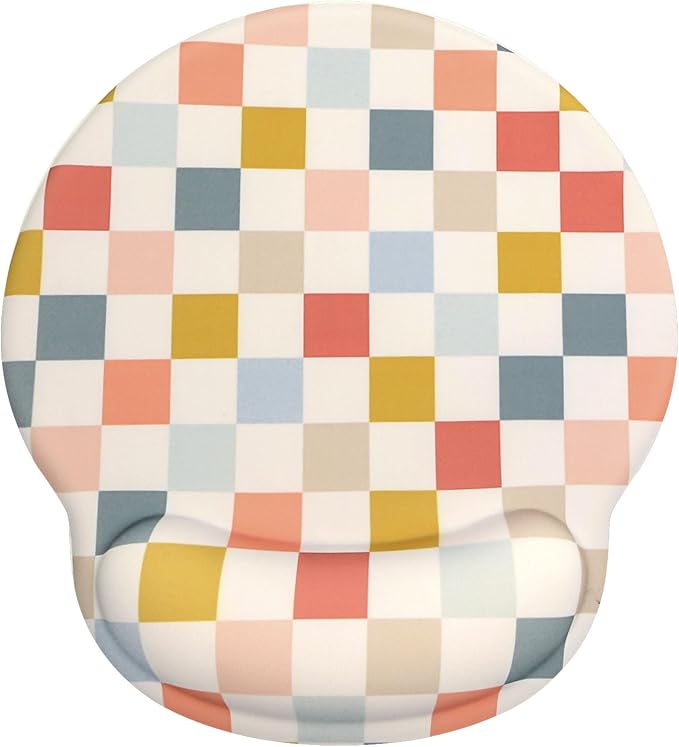 Retro Checkered Mouse Pad with Support Wrist Rest,Cute Funny Boho Ergonomic Mouse Pad with Non-Slip Base for Office Gaming Working Computers,Desk Accessories Pain Relief,Colorful