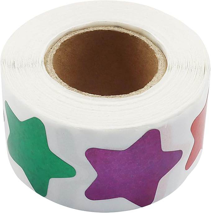 500 Pcs 1 Inch Colored Star Stickers, Glitter Self Adhesive Star Labels for DIY Crafts Classroom Student Planner Teachers Supplies (1 Roll)