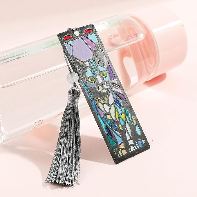 Vibrant Windowsill Cat Bookmark with Tassel - Exquisite Brass Bookmark for Book Lover Gifts, Reading Supplies Books Accessories Gifts for Friends