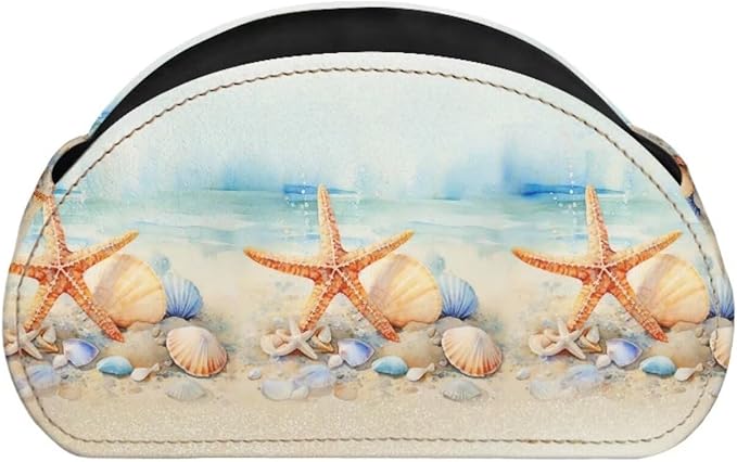 Forchrinse Orange Starfish Print Remote Control Holder,Leather Makeup Organizer with 5 Compartments,Table Decor Storage Remote Caddy for Home Office