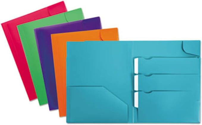 Oxford 99837 Divide It Up Four-Pocket Poly Folder, 11 x 8-1/2, Assorted