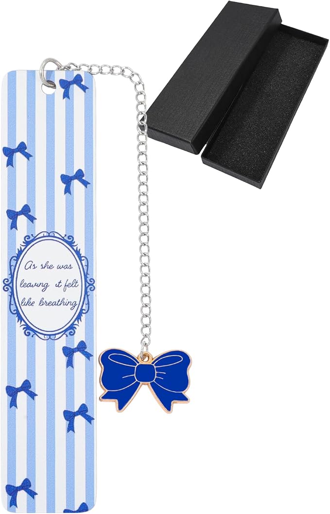 Pink Bow Metal Bookmark Gift Silver Chain Pendant with Bow for Women's Christmas Gift Book Lover Book Accessories School Supplies Office Stationery (Blue Bow Bookmark)