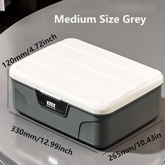 Lockable Storage Containers Plastic Lock Box Storage Container Versatile Organizer with Changeable Lock for Dorm School Home Office Travel Business (Grey, Medium)