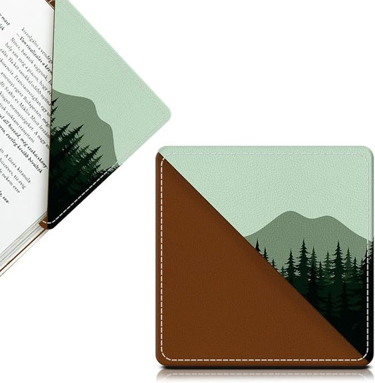 Cute Leather Bookmarks, Fun Triangle Making Corner Bookmark, Book Accessories for Reading Book Lovers, Unbreakable Page Markers for Women Men Drak Mountain