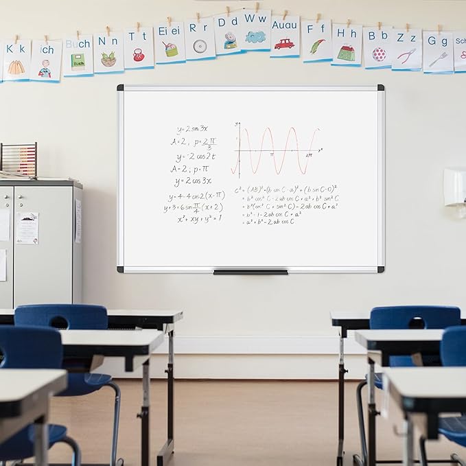 VIZ-PRO Magnetic Whiteboard/Dry Erase Board, 48 X 36 Inches, Silver Aluminium Frame