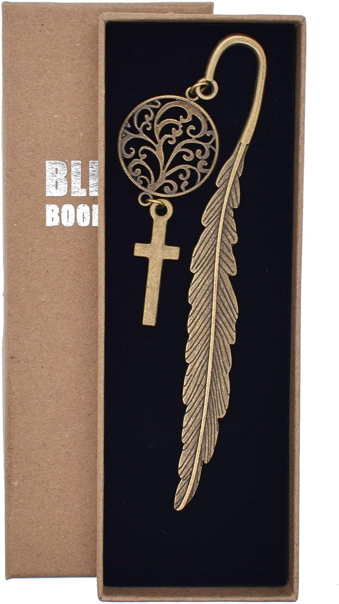 BLBMH Metal Feather Bookmark Bible Planner with Cross Prayer Book Marker for Women Men Priest Christian Handmade Christian Gifts -FC