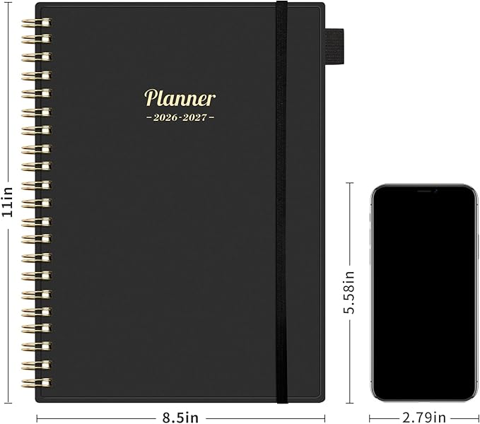 AHGXG Academic Planner 2026-2027, July 2026 - June 2027, Weekly and Monthly, 8.5" x 11", Calendar, Agenda for Women, Teacher, Student, School, 12-Month Tabs (Black)