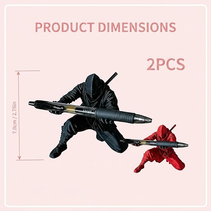2 PCS Ninja Pen Holder, Ninja Warrior Pen Holder for Desk, Samurai Pen Holder with Sword Pens, Ninja Warrior Accessories for Office and Home Decor, Ninja Figure Pen Stand(Black and Red)