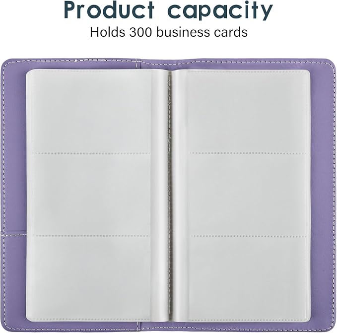 Leather Professional Business Card Holder Organizer Book - 300 Card Capacity Premium PU Folder with Soft Cover, Name Card Credit Cards Binder for Men/Women, Charm Purple