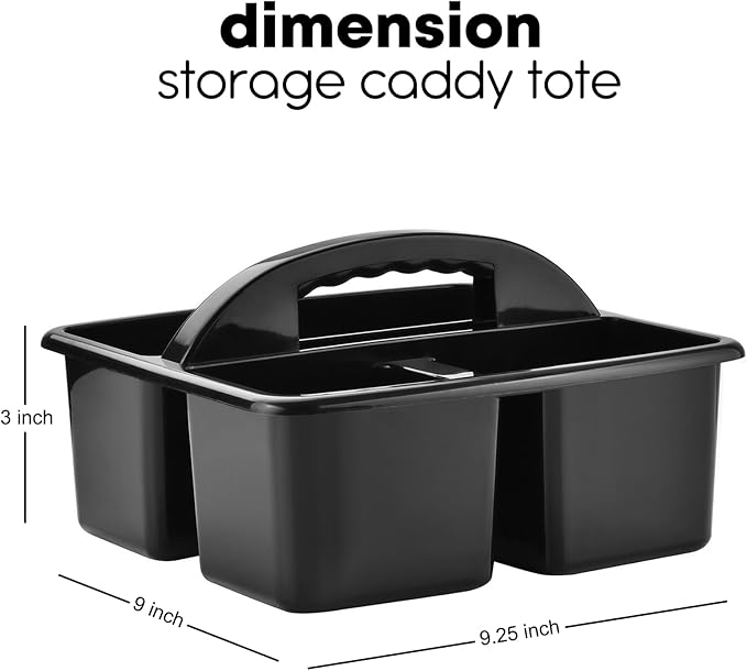 ALINK Plastic Classroom Caddy Organizer with Handle, 6-Pack 3 Compartments, Teacher Supply Storage Caddy for Classroom Organization, Table, Desk, Office, Craft Art for Kids - Black