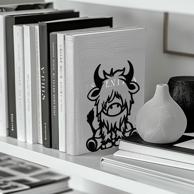 Peacoblue Metal Bookends for Shelves, Modern Decorative Heavy Duty Study Book Support Stoppers for Office, Desk, Shelf, Room 5.3"x4.3"x6.5" Cast Iron Simple Tall Bookends, 1 Pair (Highland Cattle)