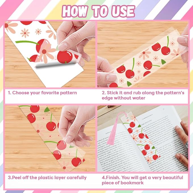 Peacoblue 30pcs UV DTF Bookmarks Transfer Stickers Wraps Fruit for Women Men Reading, Waterproof Bookmarkers Decal(No Blank Bookmarks) for Acrylic Plastic Metal Blank Bookmark