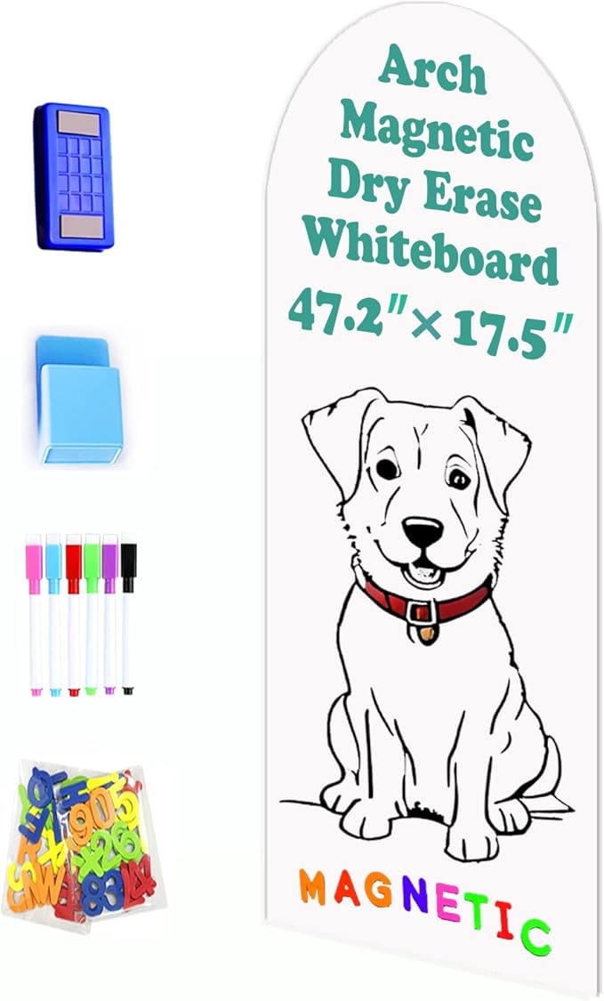 Magnetic Wall Sticker Dry Erase Whiteboard Contact Paper Arch 47.2" x 17.5" Self Adhesive Magnet White Board Wallpaper Peel and Stick Wall Decal for Home Playroom Classroom