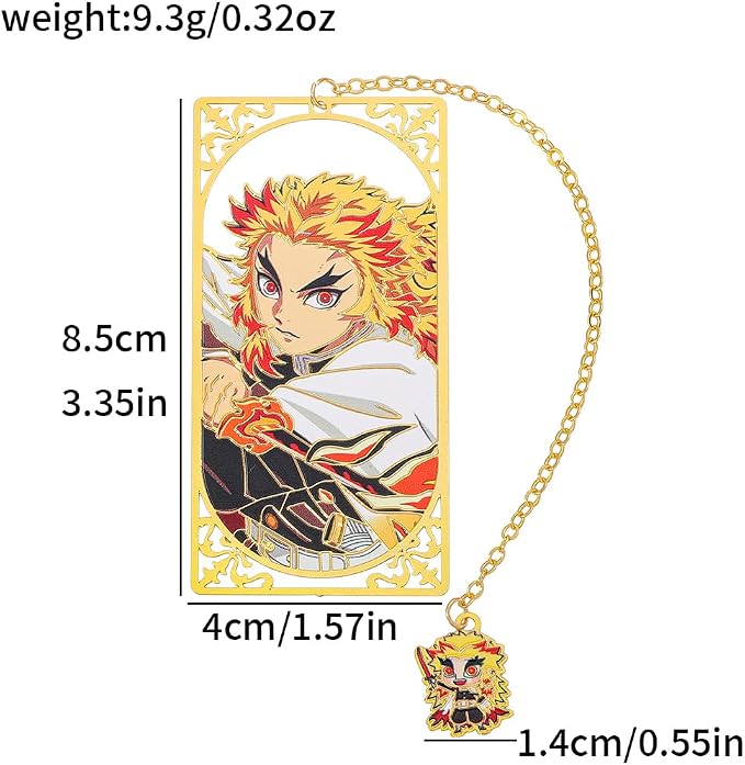 Demon Kamado Bookmark Page Mark, Anime Tanjiron Zenitsu Giyuu Kyoujurou Figure Hollowed-Out Metal Book Mark Reading Tool, Stationery Gifts for Reading Lovers Bookworm (7pcs)