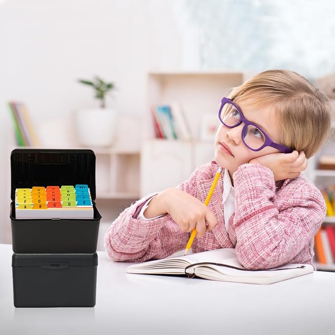 H4D 4x6 Index Card Holder with 100 Heavyweight Ruled Index Cards and 25 Plastic Dividers, Black