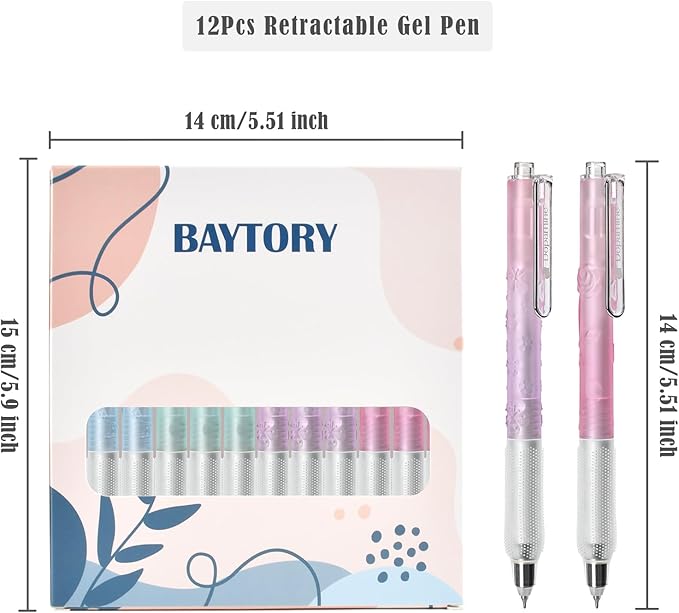 BAYTORY 12 Pcs Retractable Gel Pens, Black Ink 0.5 mm Fine Point Pens, Quick Dry Smooth Writing Aesthetic Journaling Pen for School Office Supplies (Pastel)