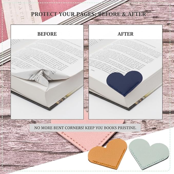 20pcs Leather Heart Bookmarks 2.1in, Cute Corner Page Book Marks for Teachers Students Book Reading Lovers, for School Office Home Supplies,Gift for Christmas Birthday Valentine Mother's Day
