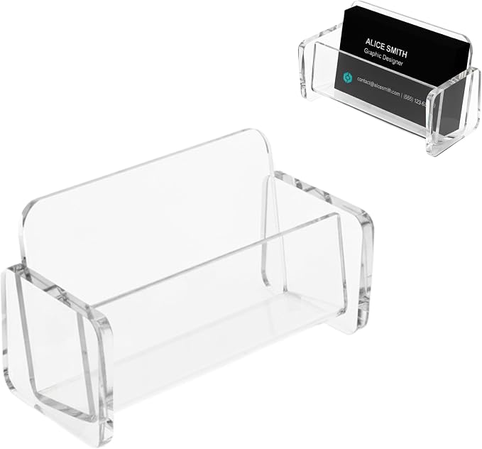 Acrylic Business Card Holder | Clear Business Card Organizer for Horzontal Cards | Plastic Business Card Display for Desk Organization | Office Desk Accessories